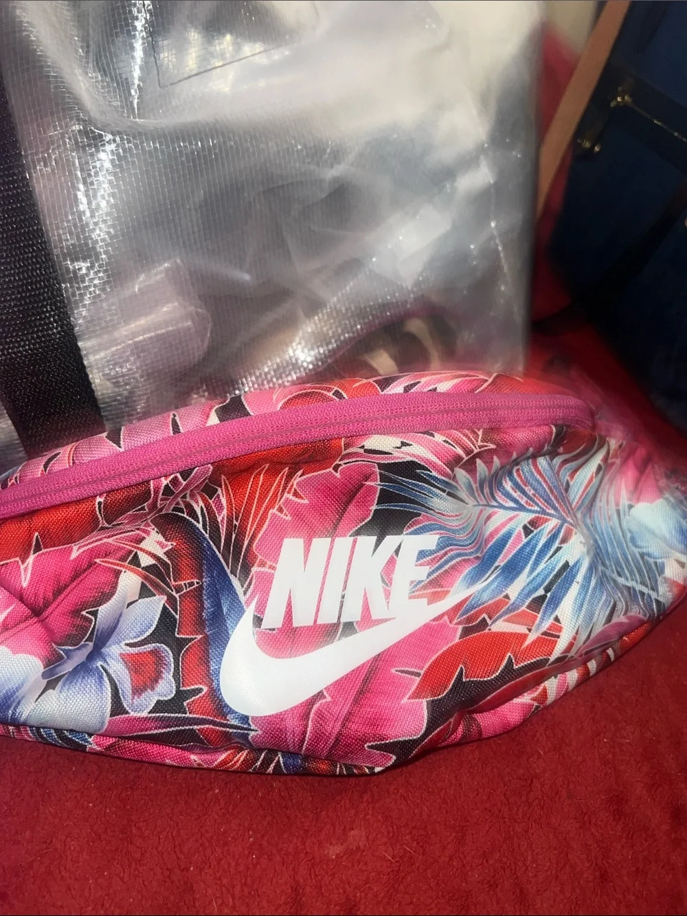 Nike Pink Tropical Drawstring Bag and Waist fanny Pack Set